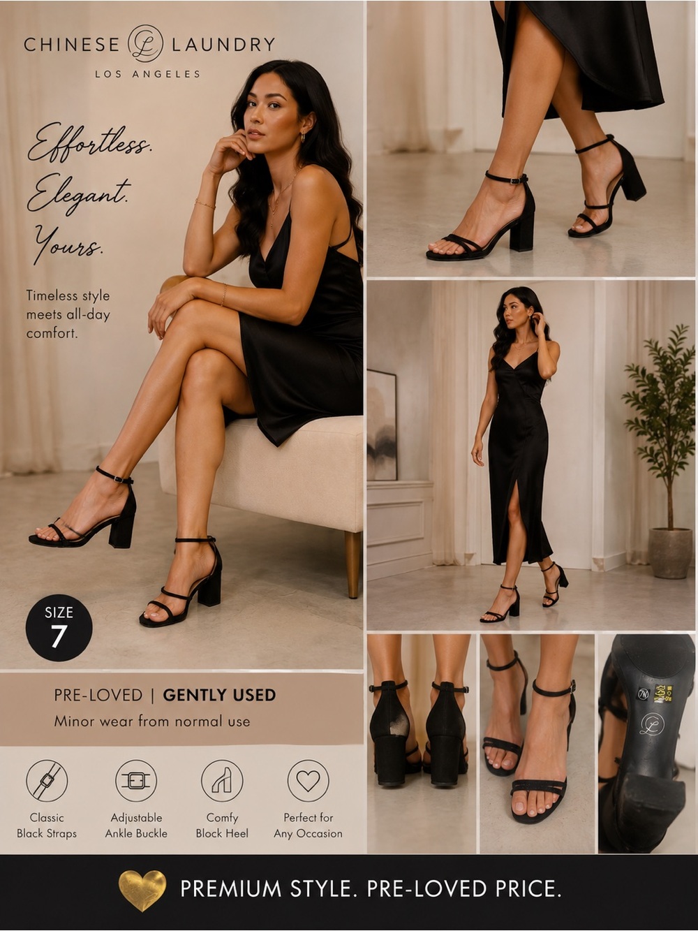 Chinese Laundry Black Strappy Block Heel Sandals